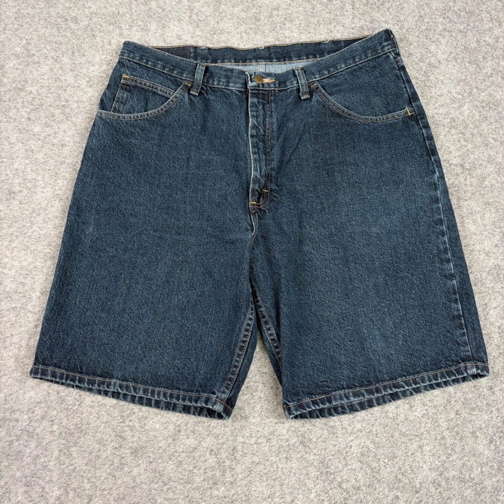 Wrangler Relaxed Fit Denim Shorts Mens 36 Blue Dark Wash Cotton Workwear Utility